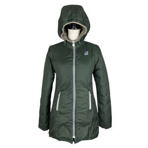 K-Way Denise St Thermo Reversible Down Zip Up Hooded Jacket Olive Green Sz Small